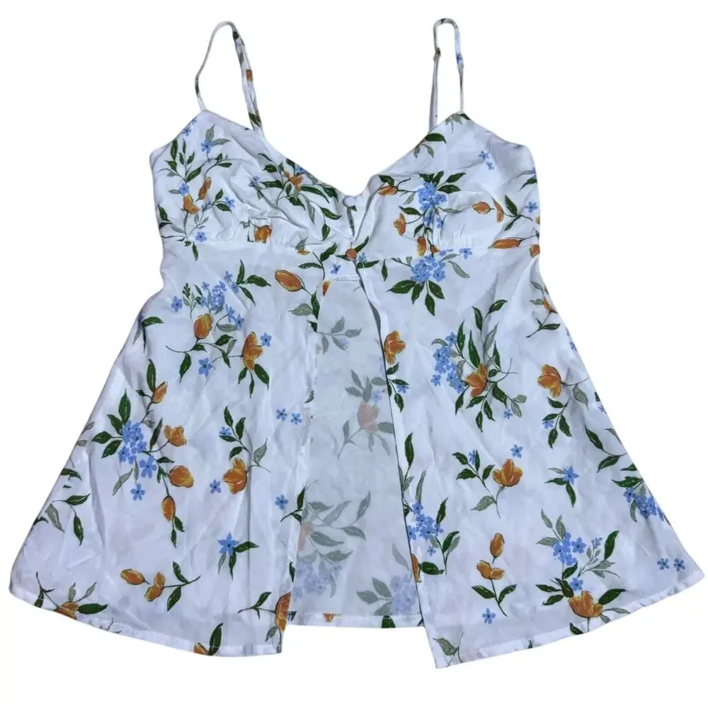 Le Lis Floral Two Piece Set Open Front Tank Top XS Mini Skirt S White Multicolor